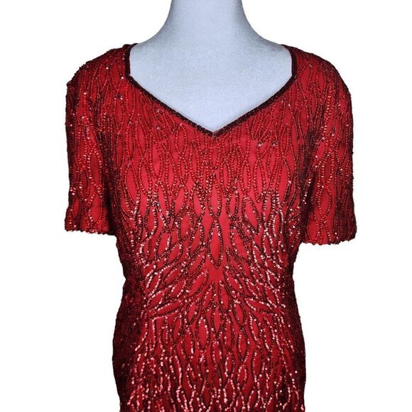 Vintage 80s Stenay Beaded Sequined Shift Dress Womens Size 12 Red - Picture 2 of 9